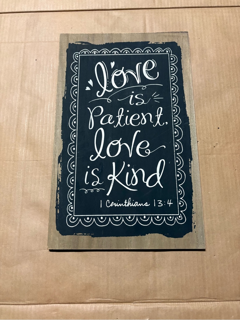 Rustic Black "Love is Patient, Love is Kind" Wall Sign
